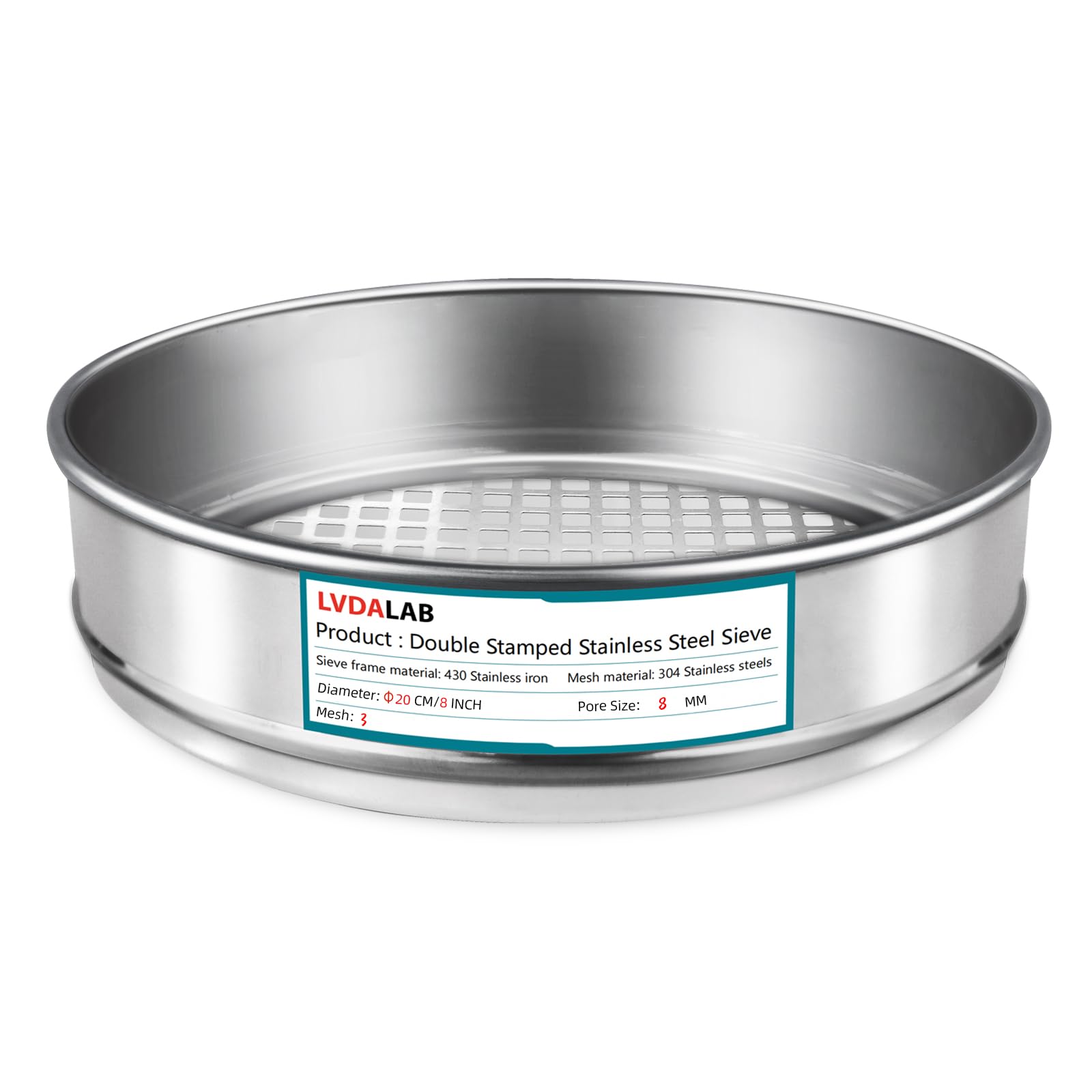 LVDALAB 304 Stainless Steel Mesh Lab Sieve, 3 Mesh (8mm) Aperture